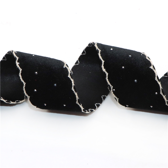 polyester velvet hot stamping moon ribbon 010 black,3.8cm(1-1/2