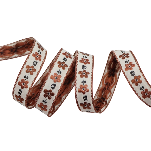 polyester ethnic style embroidered flowers jacquard woven tape 22#,1.8cm(0.72