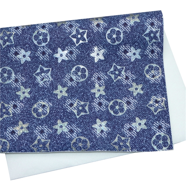 synthetic leather hot laser silver flower faux leather 