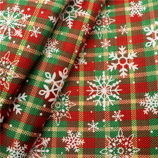 christmas red green checkered snowflake ink printing imitation linen