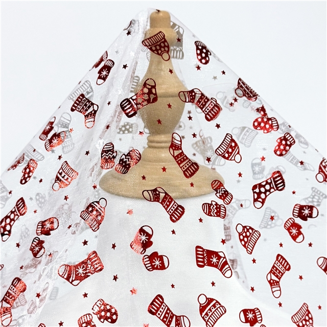 90% synthetic fiber, 10% others christmas stockings red hot stamping organza fabric