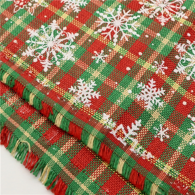 christmas red green checkered snowflake ink printing imitation linen