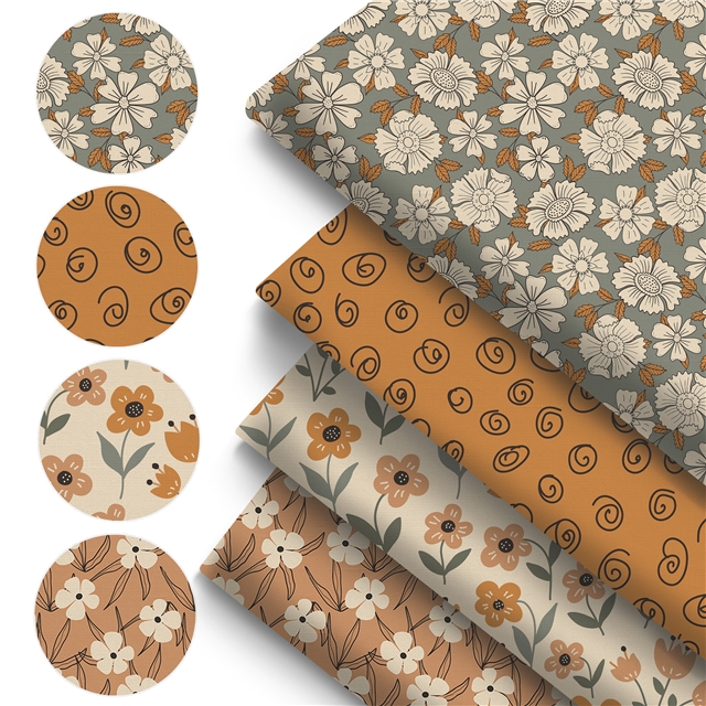 polyester cotton flower series polyester cotton fabric set (4 pcs/set)