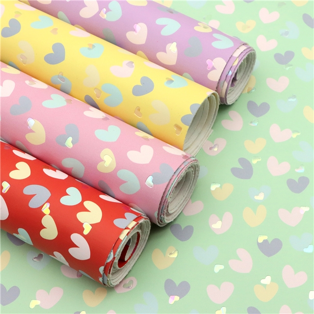 synthetic leather bump texture colourful gold hot stamping heart faux leather 
