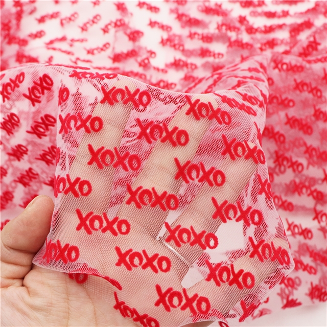 velvet letters mesh fabric