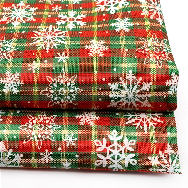 christmas red green checkered snowflake ink printing imitation linen