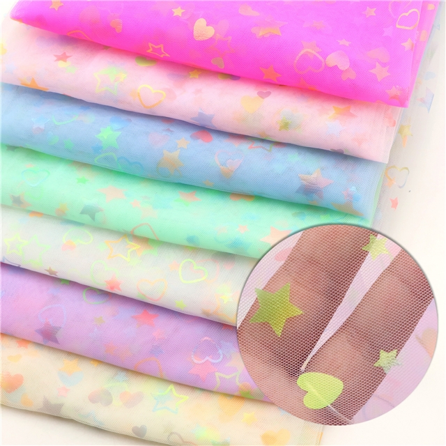 95% polyester 5% spandex fluorescent heart star mesh fabric