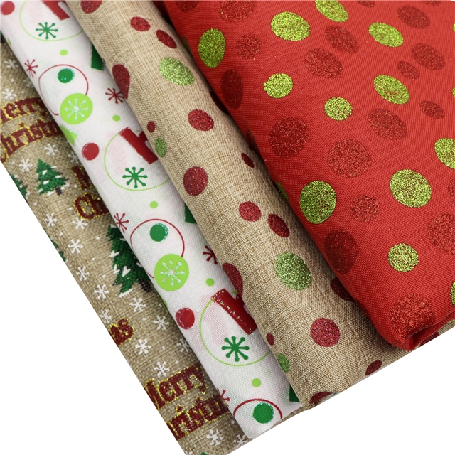 christmas tree letters glitter ink printed faux linen fabric