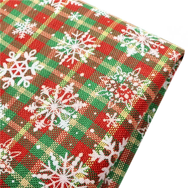 christmas red green checkered snowflake ink printing imitation linen
