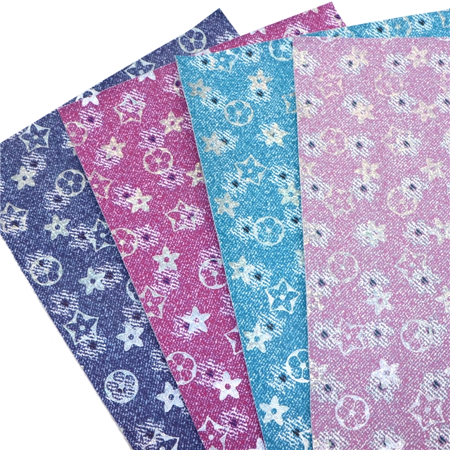synthetic leather hot laser silver flower faux leather 