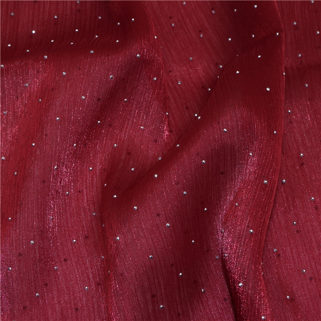 mesh ice flower wrinkled water ripple hot drilling organza sparkling transparent starry sky yarn fabric 16#,red,50*150cm(19.7*59.1