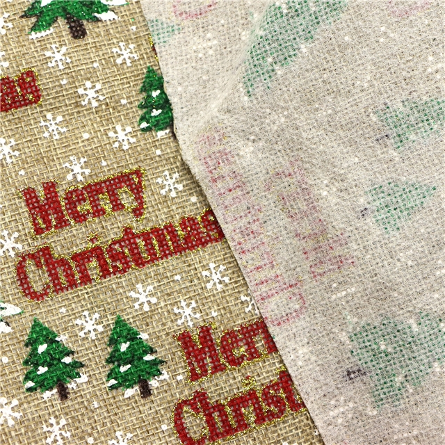 christmas tree letters glitter ink printed faux linen fabric