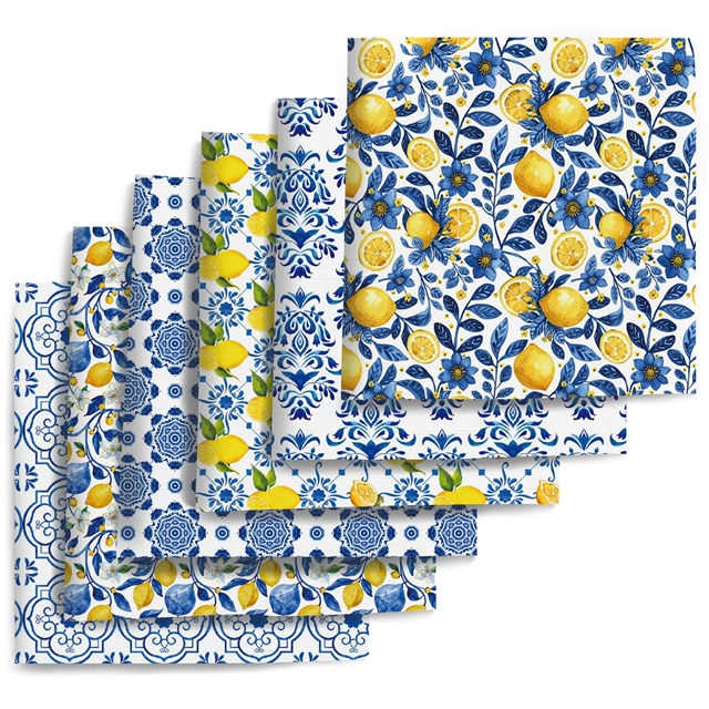polyester cotton geometric lemon series polyester cotton fabric set (6 pcs/set)