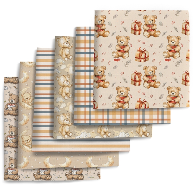 polyester cotton geometric bear series polyester cotton fabric set (6 pcs/set)