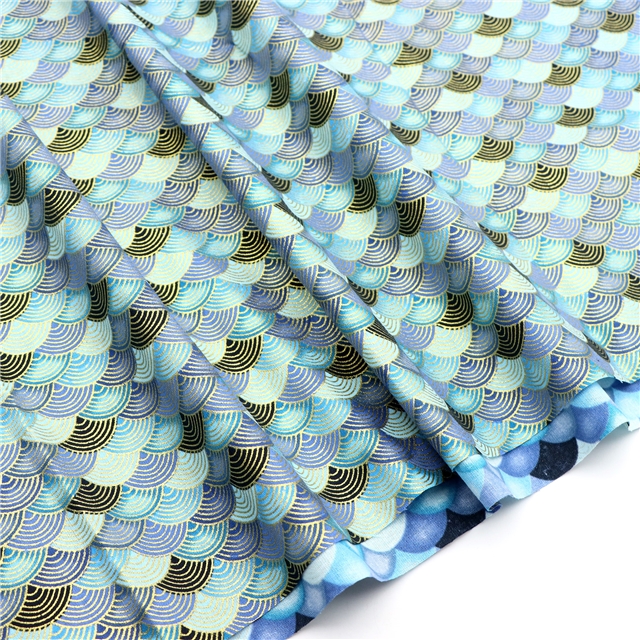 100% 全棉 japanese gold foil cotton fabric mermaid - blue,50*148cm(19.7*58.3