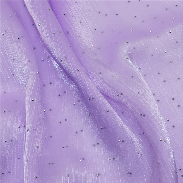 mesh ice flower wrinkled water ripple hot drilling organza sparkling transparent starry sky yarn fabric 4#,purple,50*150cm(19.7*59.1