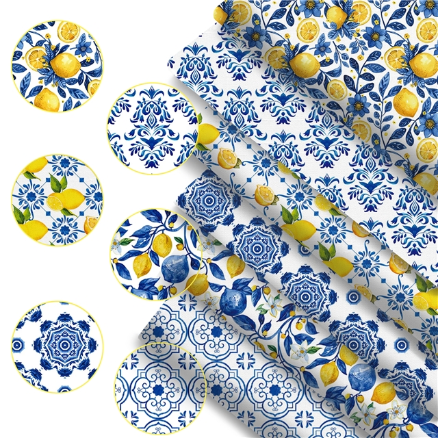 polyester cotton geometric lemon series polyester cotton fabric set (6 pcs/set)