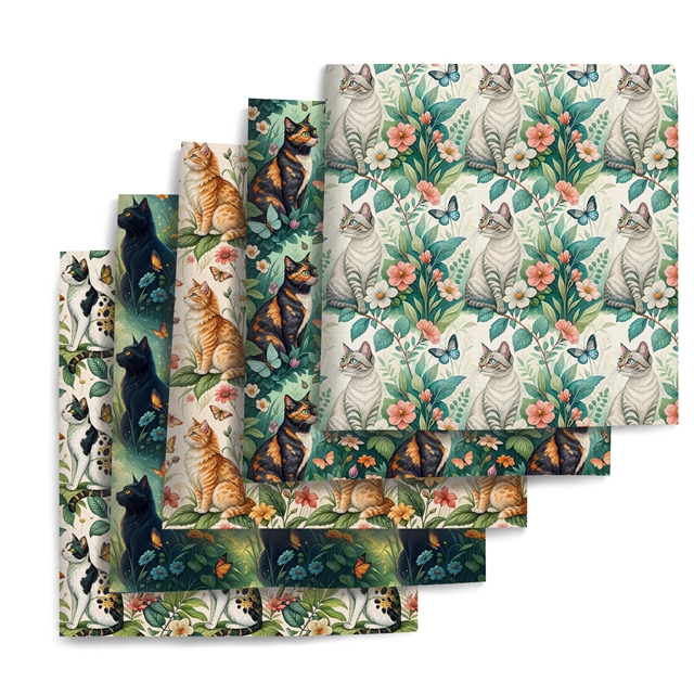 polyester cotton cat series polyester cotton fabric set (5 pcs/set) polyester cotton fabric,20*20cm(7.9*7.9