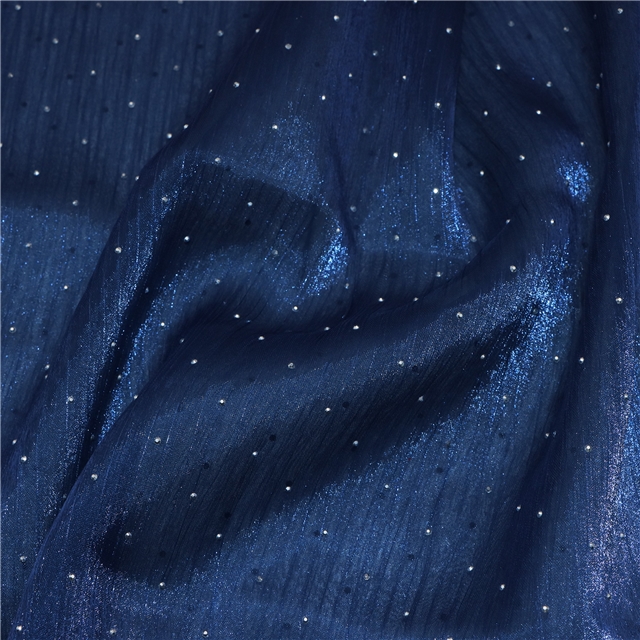 mesh ice flower wrinkled water ripple hot drilling organza sparkling transparent starry sky yarn fabric 12#,dark blue,50*150cm(19.7*59.1