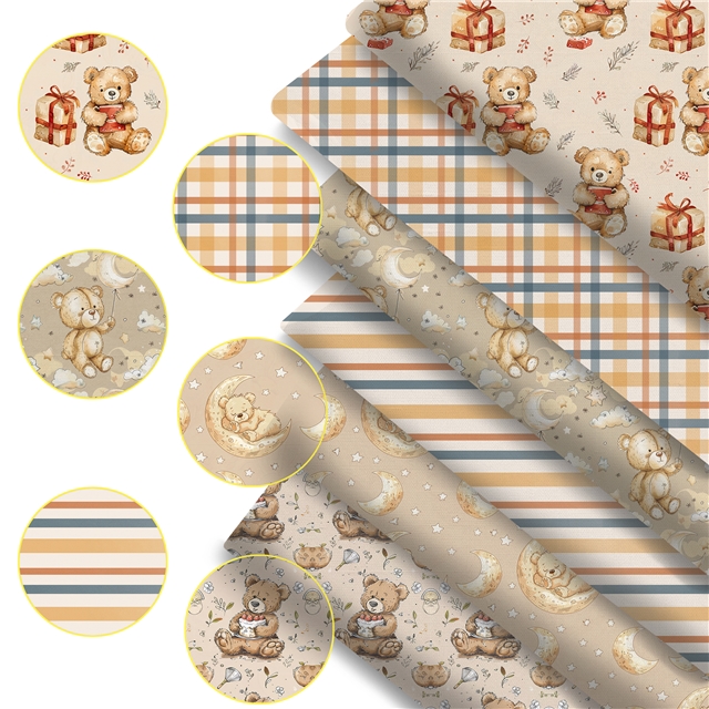 polyester cotton geometric bear series polyester cotton fabric set (6 pcs/set)