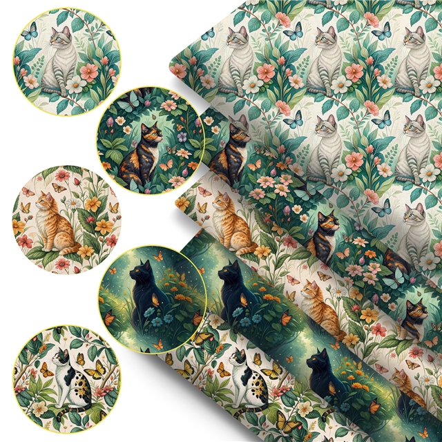 polyester cotton cat series polyester cotton fabric set (5 pcs/set) polyester cotton fabric,20*20cm(7.9*7.9