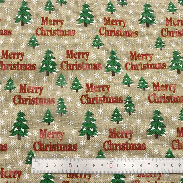 christmas tree letters glitter ink printed faux linen fabric
