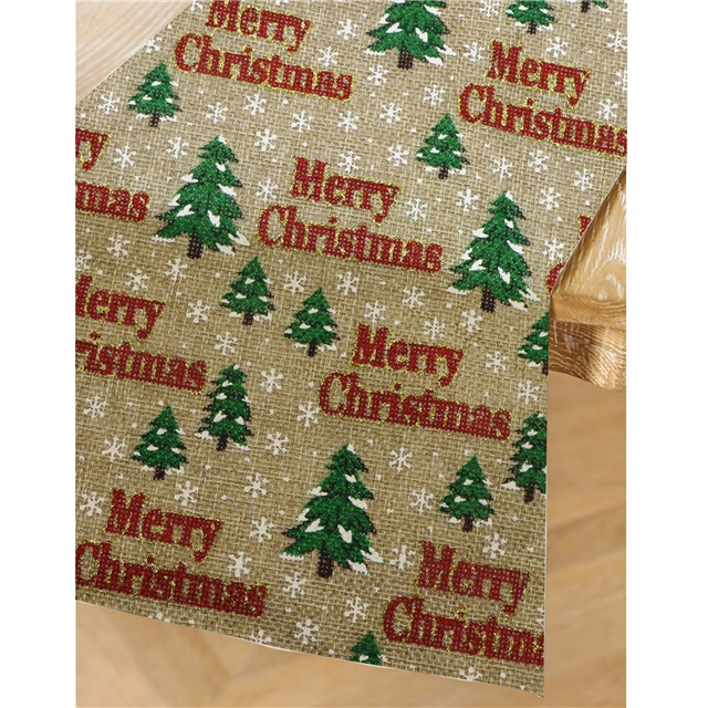 christmas tree letters glitter ink printed faux linen fabric