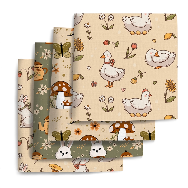 polyester cotton animal mushroom series polyester cotton fabric set (4 pcs/set)