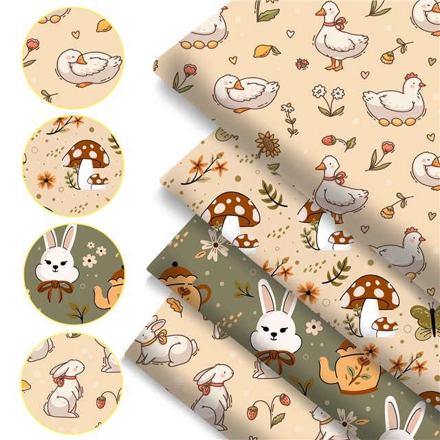 polyester cotton animal mushroom series polyester cotton fabric set (4 pcs/set)