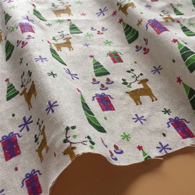 christmas deer print linen fabric