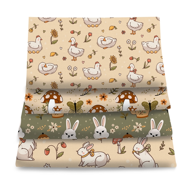 polyester cotton animal mushroom series polyester cotton fabric set (4 pcs/set)