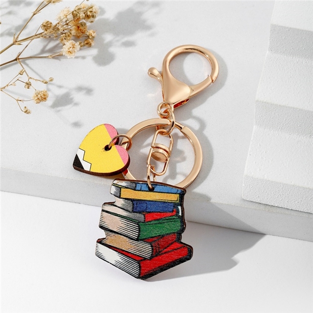 back to school wooden tassel keychain pendant