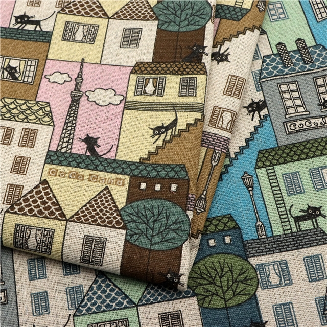 printed cotton and linen fabric for building construction