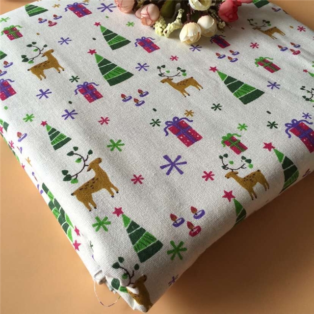 christmas deer print linen fabric