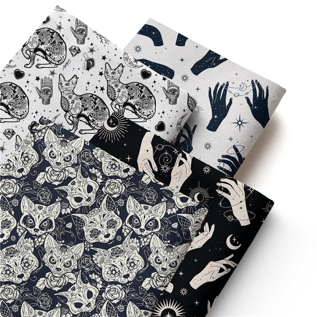 polyester cotton palm cat series polyester cotton fabric set (4 pcs/set) polyester cotton fabric,50*45cm(19.7*17.7