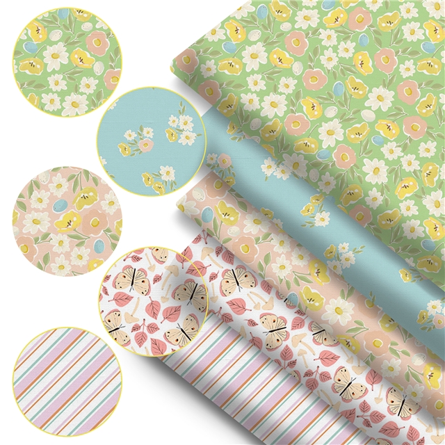 polyester cotton striped flower series polyester cotton fabric set (5 pcs/set) polyester cotton fabric,20*20cm(7.9*7.9