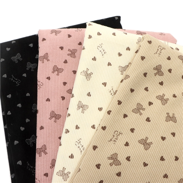 heart bow printed corduroy fabric