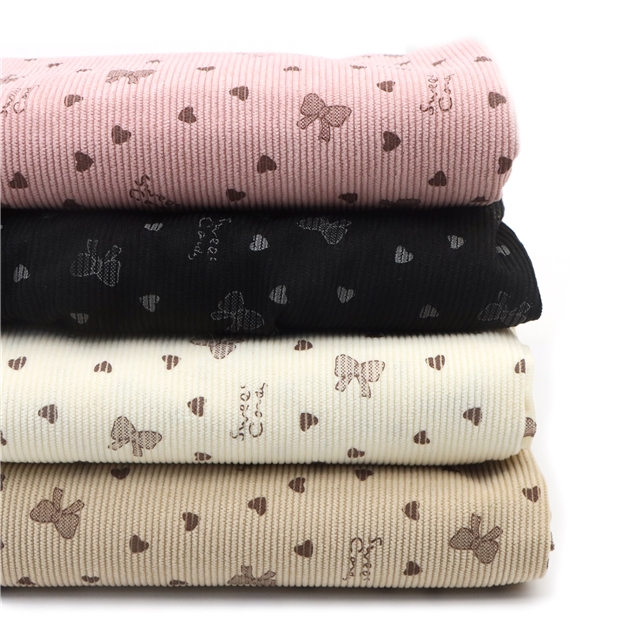 heart bow printed corduroy fabric