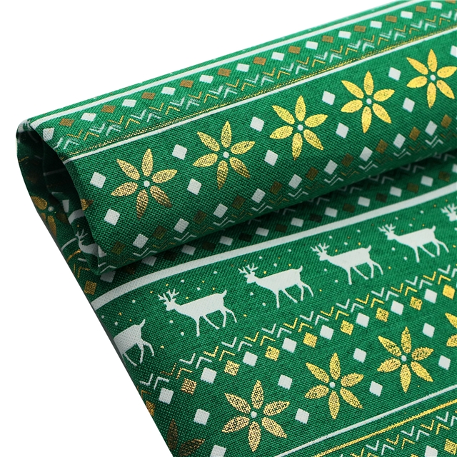 christmas deer gold hot stamping offset printing faux linen fabric