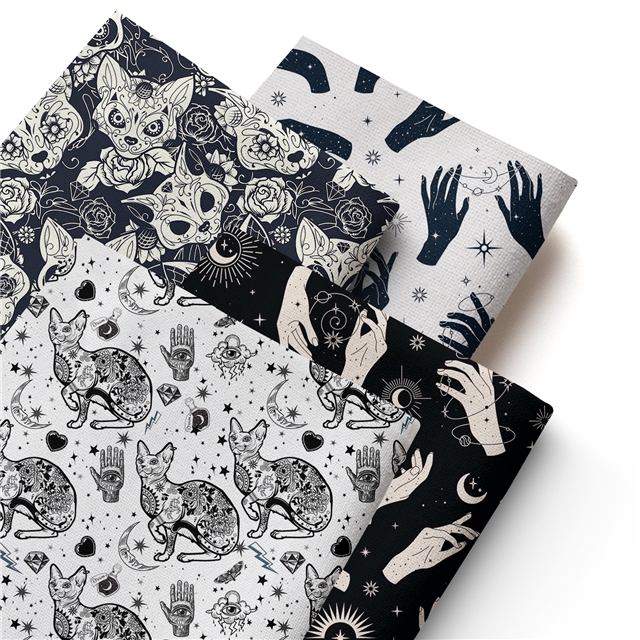 polyester cotton palm cat series polyester cotton fabric set (4 pcs/set) polyester cotton fabric,50*45cm(19.7*17.7