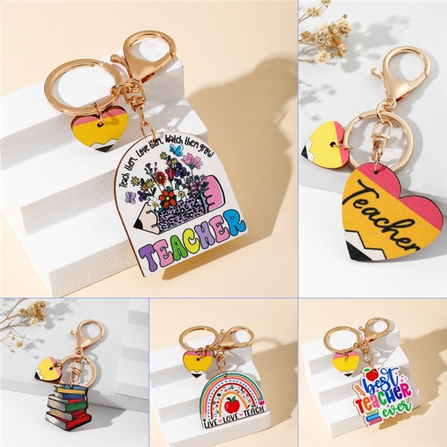back to school wooden tassel keychain pendant