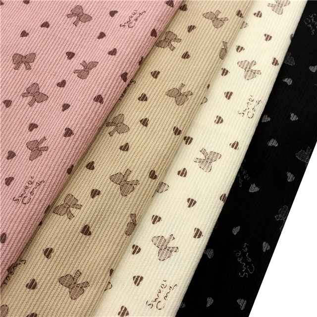 heart bow printed corduroy fabric