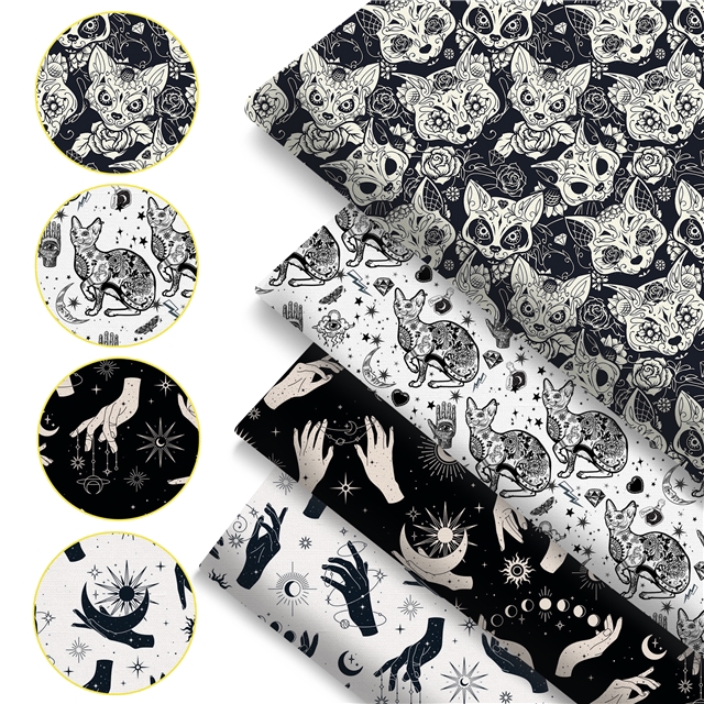 polyester cotton palm cat series polyester cotton fabric set (4 pcs/set) polyester cotton fabric,50*45cm(19.7*17.7