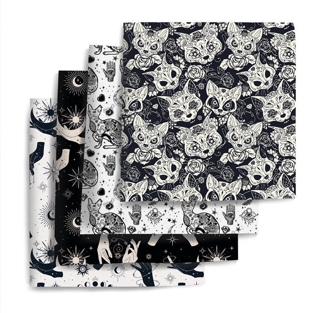polyester cotton palm cat series polyester cotton fabric set (4 pcs/set) polyester cotton fabric,50*45cm(19.7*17.7