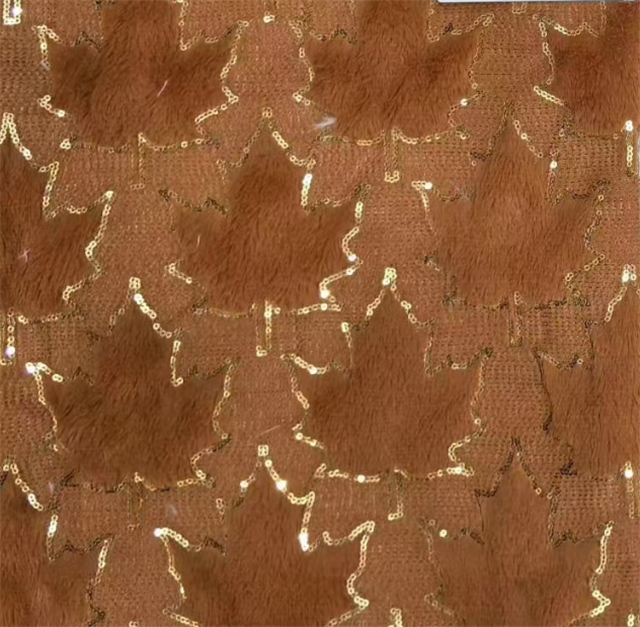 sequins maple leaf velvet fabric