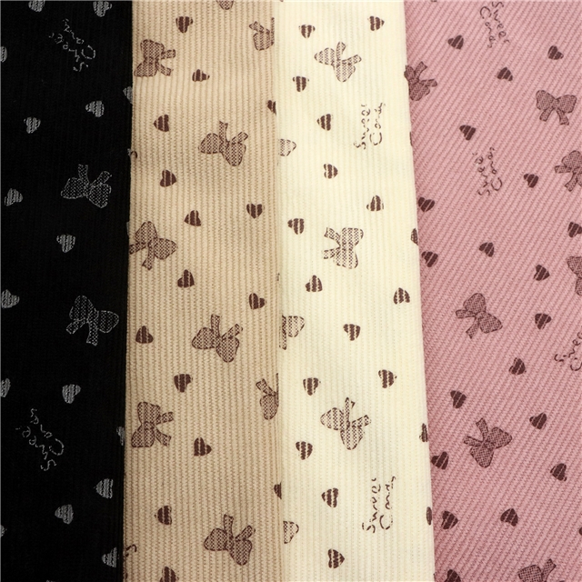 heart bow printed corduroy fabric