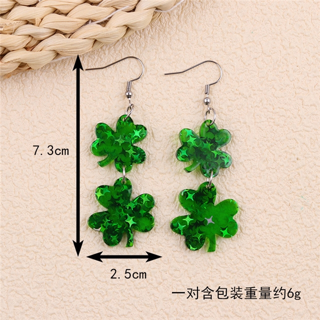 acrylic st patrick day four leaf acrylic earrings