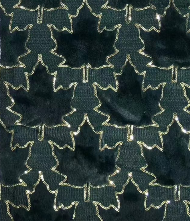sequins maple leaf velvet fabric