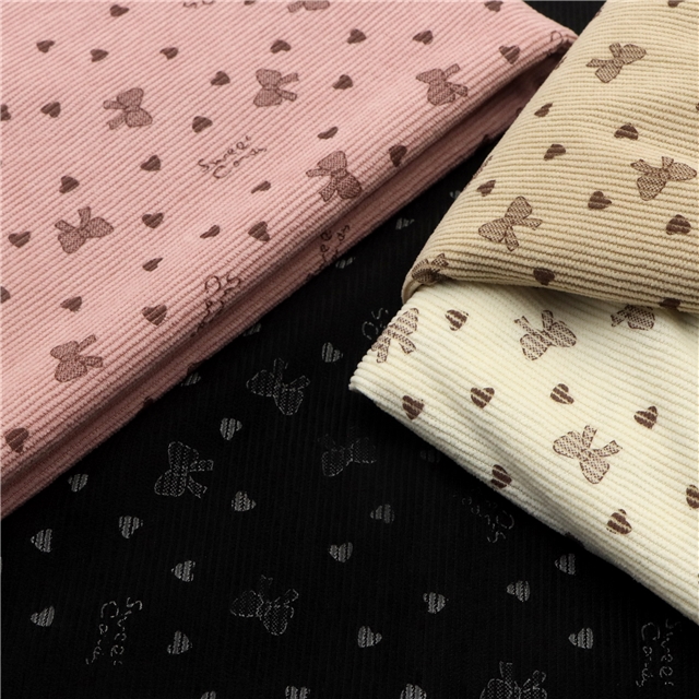 heart bow printed corduroy fabric