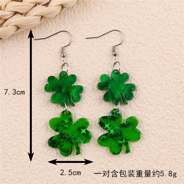 acrylic st patrick day four leaf acrylic earrings